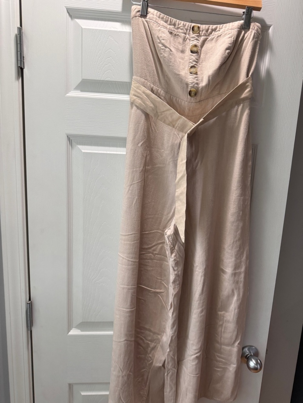 Lulu's Tan Button-Front Wide-Leg Jumpsuit